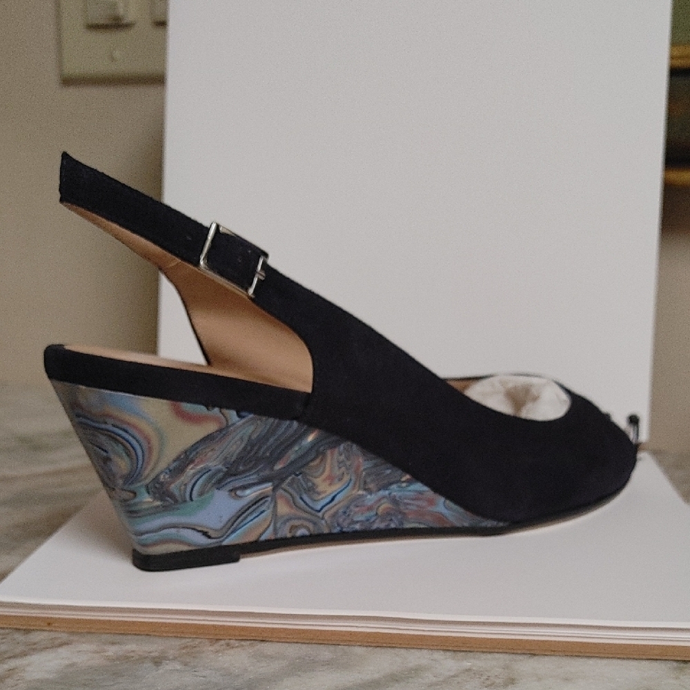 Ron White Navy Suede Jadinen Wedge Slingback Open Toe Shoe Size 41